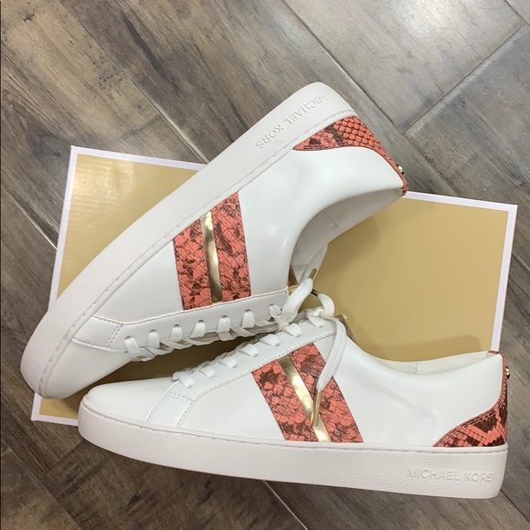 MICHAEL KORS CATELYN STRIPE LACE UP NAPPA PU PEACH - Picture 7 of 16